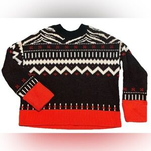 Kate Spade New York Zebra Fair Isle Wool Sweater Red/Black Beaded Size Small